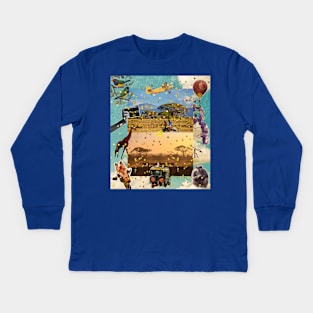 Maximalist Safari Collage: A Wild Symphony Kids Long Sleeve T-Shirt